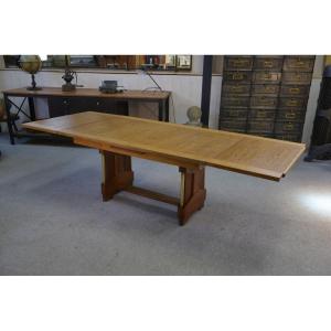 Large Art Deco Solid Oak Table By Henri Bonjour 1930s