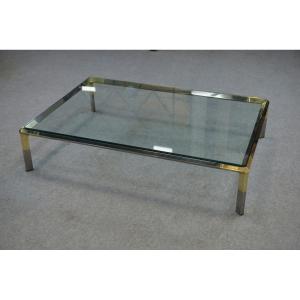 Glass And Chrome Metal Coffee Table By Philippe Parent France 1970's