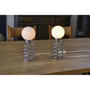 Pair Of Designer Lamps, Spring Model, By Ingo Maurer, 20th Century