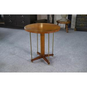1940s Circular Brass, Elm And Elm Burl Side Table