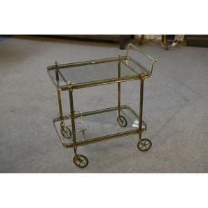 Neoclassical Brass And Glass Serving Trolley Attributed To Maison Jansen, 1960s
