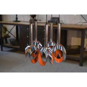 Massive 1960s Designer Chrome Metal Cascade Pendant Light