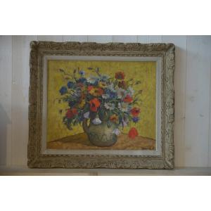 Painting On Wood Still Life Bouquet Of Flowers Numbered 12 Signed Old Montparnasse Frame