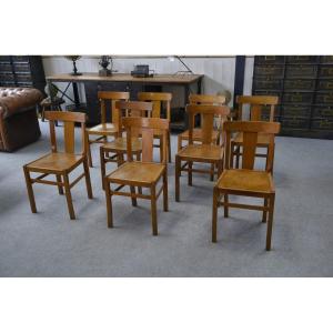 Set Of 10 Beech Bistro Chairs, 1950s