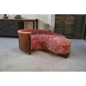Art Deco "rognon" Sofa In Mahogany Veneer, 1930s