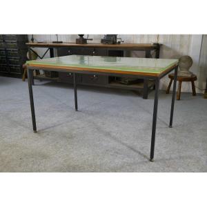 Saint-gobain Glass And Black Lacquered Metal Designer Table, 1960s