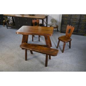 Brutalist Small Table Set With Bench