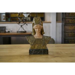 Bronze And Ceramic Bust Signed Henri Louis Levasseur, Late 19th Century