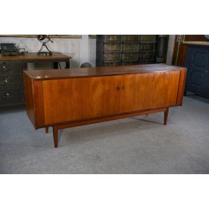 Scandinavian Teak Sliding Door Sideboard By Svend Aage Larsen 1960s