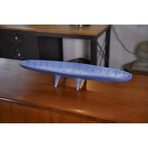 Long Blue Ceramic Signed Atelier Mornac 1950's