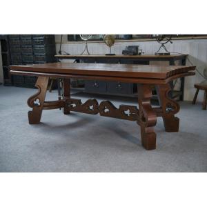 Rustic Oak Table With Ceramic Inlays By A Student Of Joseph Savina, 1950s
