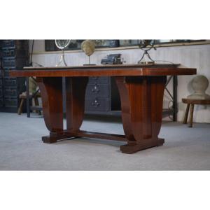 Art Deco Mahogany Veneer Table In The Style Of Jules Leleu, 1930s