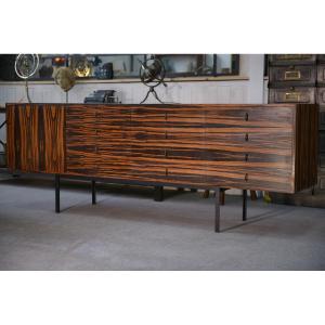 Designer Sideboard In Gabonese Ebony, 1 Door, 12 Drawers, 1960s