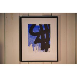 Abstract Painting "homage To Pierre Soulages" By Lucien Vignolle