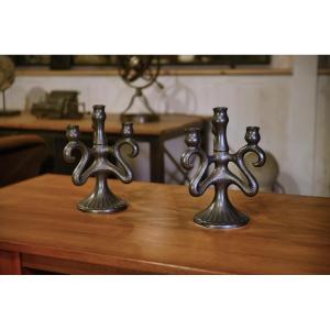 Pair Of Ceramic Candlesticks, Sars-poteries, 1950s