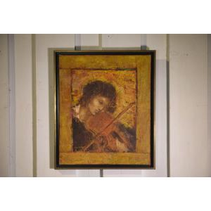 Oil Painting On Canvas "woman With Violin" By Michel Chemin - Partita In D Minor