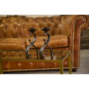 Pair Of Wrought Iron Candlesticks By Charles Piguet, 1940s