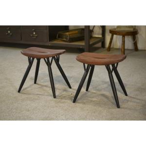 Pair Of Pirkka Stools By Ilmari Tapiovaara For Laukaan Puu (first Edition, Stamped)