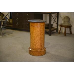 Empire-style Pedestal Table In Speckled Maple With A Bluestone Top, 19th Century