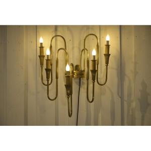 Monumental Bronze Wall Sconce With 5 Arms, Neoclassical Art Deco Style, 1940s