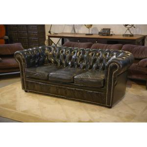 Chesterfield 3-seater Sofa In Black Leather