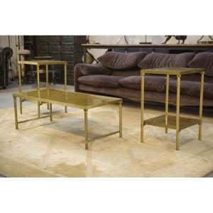 Neoclassical Coffee Table And 2 Sofa Ends Set 1980's Glass Eglomisé