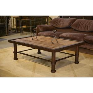 Brutalist Coffee Table Wood And Wrought Iron 1960's