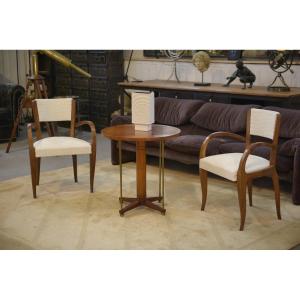 Pair Of Bridge Armchairs In Walnut And Ecru Curls Early 20th Century