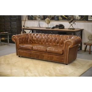 Brown Leather Chesterfield Sofa