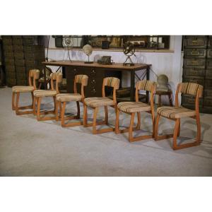 Set Of 6 Vintage 1960's 'traîneau' Chairs