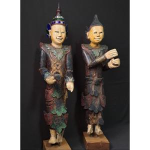 2 Wooden Statues: Burma