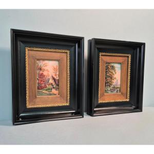 Camille Fauré: Pair Of Enamelled Paintings, Limoges.