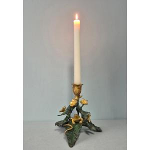 Art Deco Candlestick: Naturalistic Bronze.