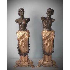 Pair Of Andirons In Bronze