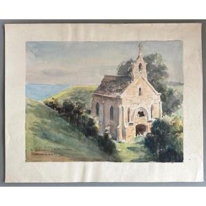 Bertrand Edouard De Champeaux - Watercolor 33 X 41 Cm - St Siméon Calvados Chapel