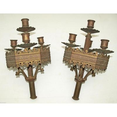Pair Of Chandelier Procession Candelabra Bronze 19th Century