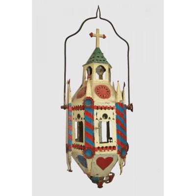 Large Polychrome Processional Lantern - 19th Century
