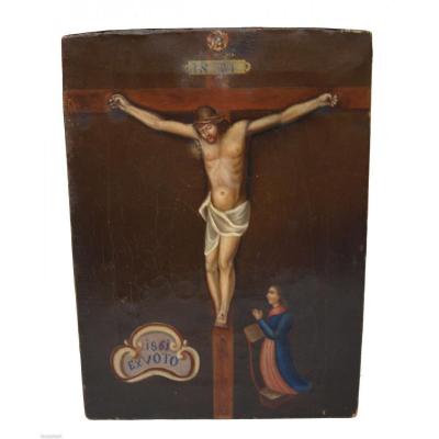 Ex Voto Painted On Canvas Dated 1861 - Flanders