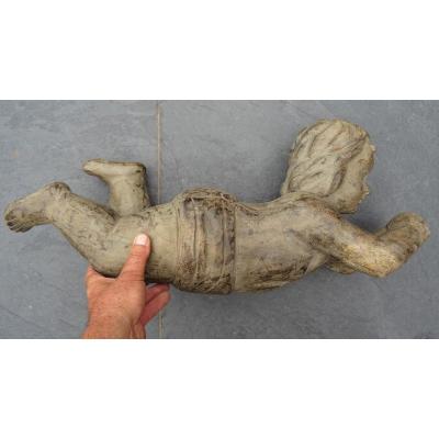 Large Putti In Carved Wood 19th