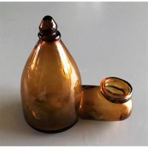 Large Bird Drinker In Orange Blown Glass 19th