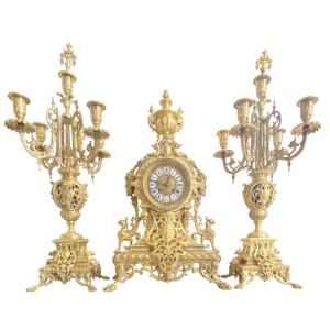 Important Napoleon III Gilt Bronze Clock Garniture With Pair Of Candelabra, 19th Century