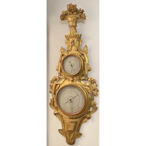 Louis XV Giltwood Wall Barometer, Double Dial, Signed Le Carcano Paris, 18th Century