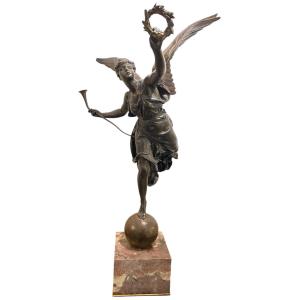  Winged Victory, Bronze Sculpture Signed A. Barrias, France, Late 19th Century