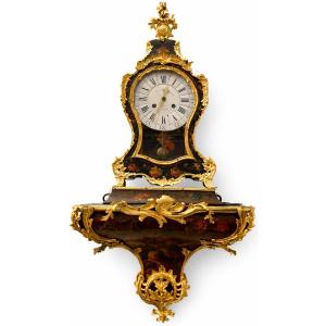 Louis XV Martin Varnish Wall Cartel Clock With Bracket, Dial Signed Montjoye Paris