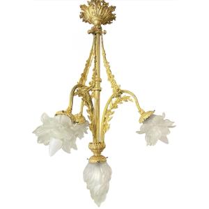 Louis XVI Style Gilt Bronze Chandelier, 4 Lights, Napoleon III Period, Late 19th Century