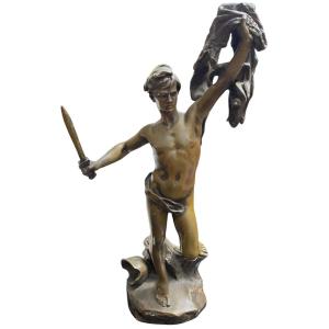 émile Carlier (1849-1927) Jason And The Golden Fleece, Bronze, Susse Frères, H. 51 Cm