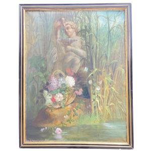 Symbolist Oil Painting – Nymph With Swan – Signed Ducolé, 1878