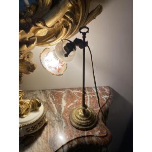 Art Nouveau Adjustable Brass Table Lamp With Enamelled Glass Shade Signed Daum Nancy