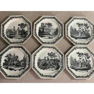 Creil, 6 Octagonal Plates 