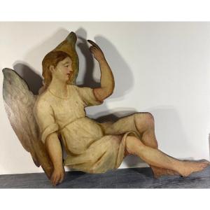 Altarpiece Element, Angel On Painted Wood 18th Century